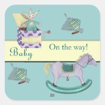 Traditionella leksaker/pastell (baby shower) fyrkantigt klistermärke