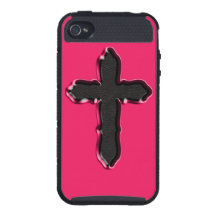 Trendy Unique Black Leather Cross on Hot Pink iPhone 4 Covers