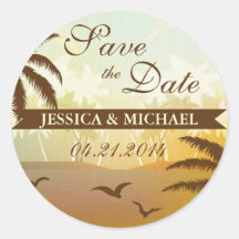 Tropical Orange Scenic Beach Save the Date Sticker