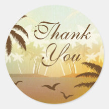 Tropical Orange Scenic Beach Thank You Sticker