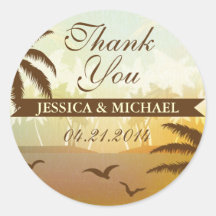 Tropical Orange Scenic Beach Thank You Sticker