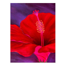 Tropisk mång- blommamålning för röd hibiskus - vykort