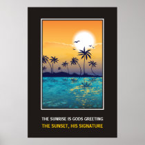 Tropisk solnedgång med det motivational trycket fö affisch