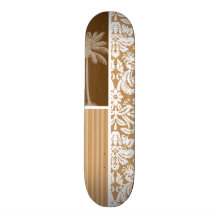 Tropiskt brunt damastast mönster skateboard deck