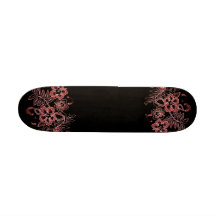 Tropiskt svart blommamönster som är rött & skate deck