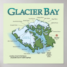 Tryck för portfölj för glaciärfjärdkarta posters