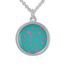 Turkos- och rosastjärnor sterling silver halssmycken