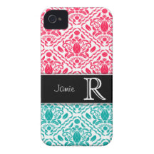 Turkos & röd damastpersonligiPhone 4/4s iPhone 4 Case-Mate Fodraler