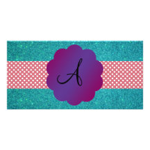 Turkosglittermonogram Fotokort