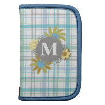 Turkosplädet blommar monogramen zippered planneren organizers