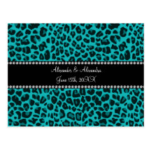 Turquoise leopard pattern wedding favors post card