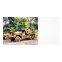 Två armélastbilar foto kort