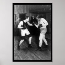 Två boxare, Jeffries och Berger som munhuggas 1909 Print
