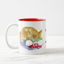 Två kattungar och två leksakbilar mugg