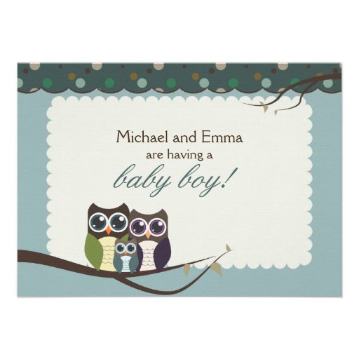 Ugglafamiljbaby shower för pojke tillkännagivande
