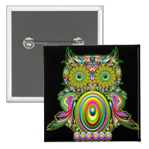 Ugglan Psychedelic Popart knäppas Knapp