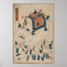 Ukiyo-e barn och en elefant print