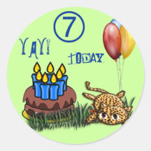 Ultra gulliga 7 åriga Leopardfödelsedagklistermärk