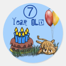 Ultra gulliga 7 åriga Leopardfödelsedagklistermärk