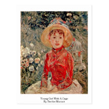 Ung flicka med en bur av Berthe Morisot Vykort