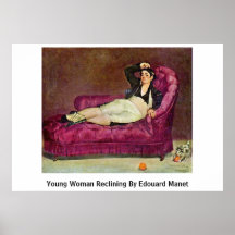 Ung kvinna som Reclining vid Edouard Manet Print