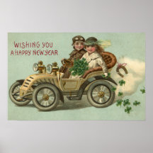 Ungar i en bil med Shamrocks Print