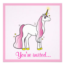 Unicorn med rosa Manefödelsedaginbjudan