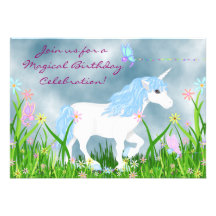 Unicorn och fjärilsfödelsedaginbjudan