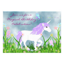 Unicorn och fjärilsfödelsedaginbjudan