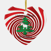 Unicornen i julgran på rött virvlar runt jul dekorationer