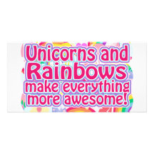 Unicorns och regnbågar fotokort