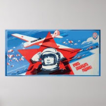 Unik färgrik sovjetisk affisch för kosmonaut 1960s
