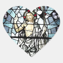 Uppståndelse av det Jesus målat glassfönstret Hjärtformade Klistermärken