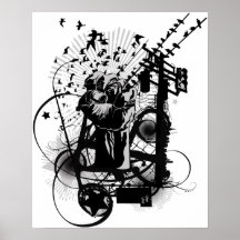 Urban illustrerade näven med kråkor, grafitti etc. print