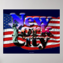 Us-flagga, New York City & frihetsgudinnankonst Posters