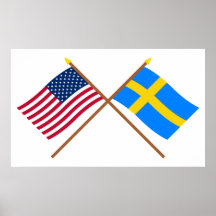 US och sverige korsad flaggor Affischer
