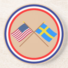 US och sverige korsad flaggor Glasunderlägg