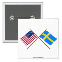 US och sverige korsad flaggor Knapp Med Nål