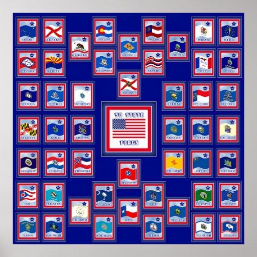 USA 50 STATSFLAGGOR BLUE/555 POSTERS