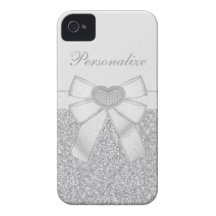Utskrivaven silverglitter & diamanthjärta Case-Mate iPhone 4 cases
