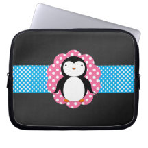 Utsmyckad pingvinpolka dots laptop datorfodral