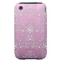 Utsmyckad rosa invecklad blom- damast iPhone 3 tough skydd