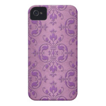 Utsmyckade damastast lilor över Mauve rosor Case-Mate iPhone 4 Skal