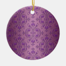 Utsmyckade damastast lilor över Mauve rosor Julgransdekoration