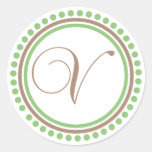 V-Monogram (den Mintgrönt/bruntet pricker cirklar) Rund Klistermärke