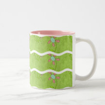 Vågigt Randgrönt med blommor: Kaffemugg