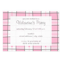 Valentin partyinbjudan - rosa pläd med hjärtor