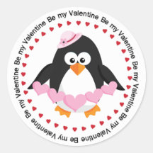 Valentinflickapingvin med rosa hjärtor klistermärken