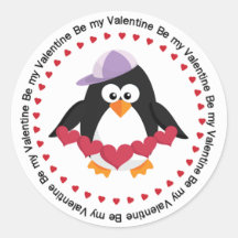 Valentinpingvinet med kedjar av hjärtor rund klistermärke