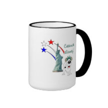 Valp med damfrihet och fyrverkerier kaffe mugg